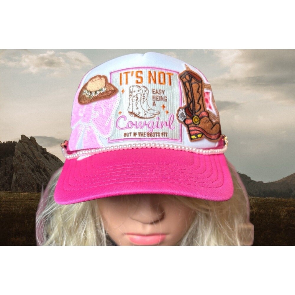 Pink & White It's Not Easy Being a Cowgirl Otto Trucker Hat-Sass, Sun, SnapBack!